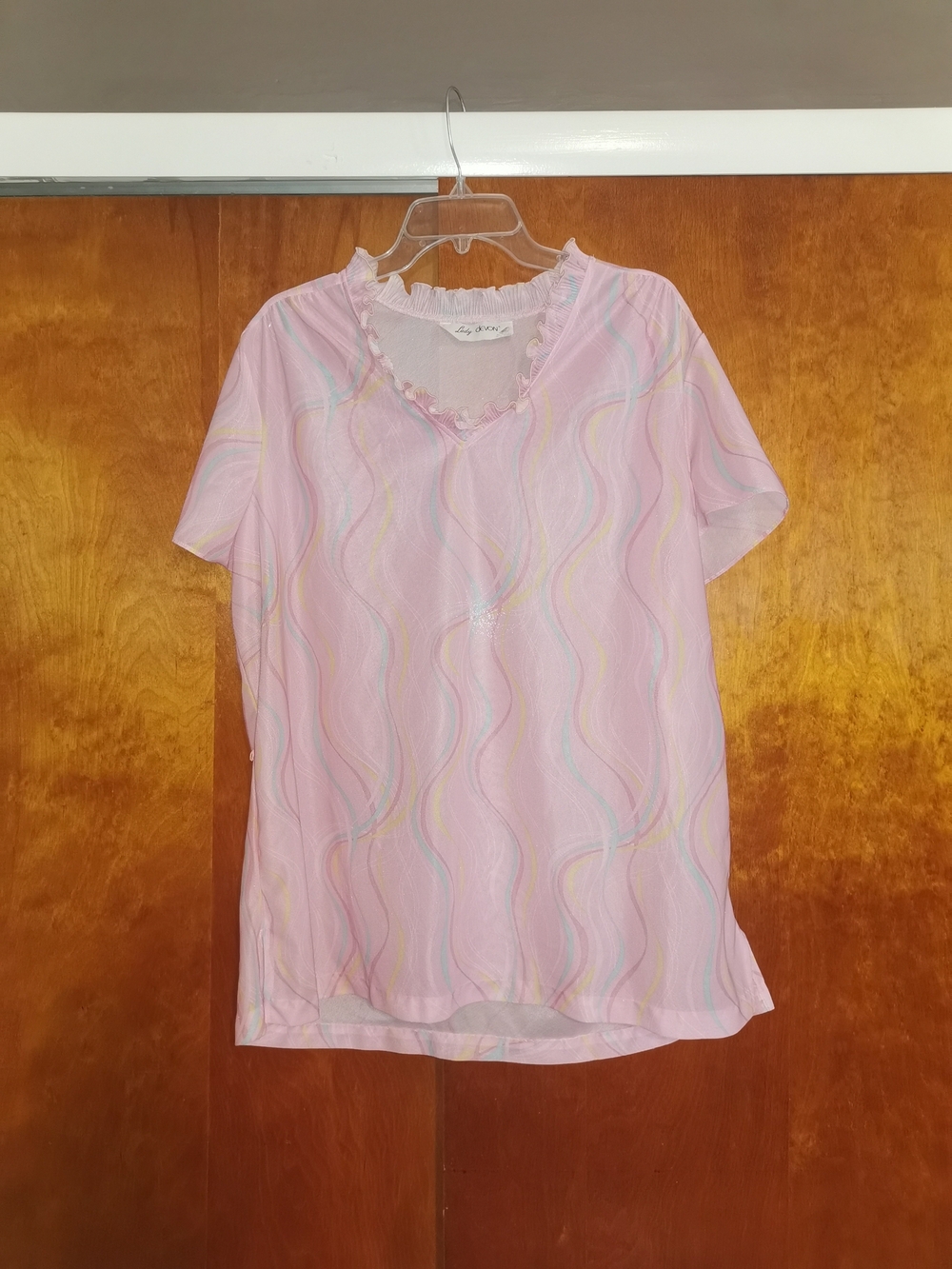 Vintage Lady Devon Short-Sleeve Pastel Pink XL/XXL Ruffled V-Neckline